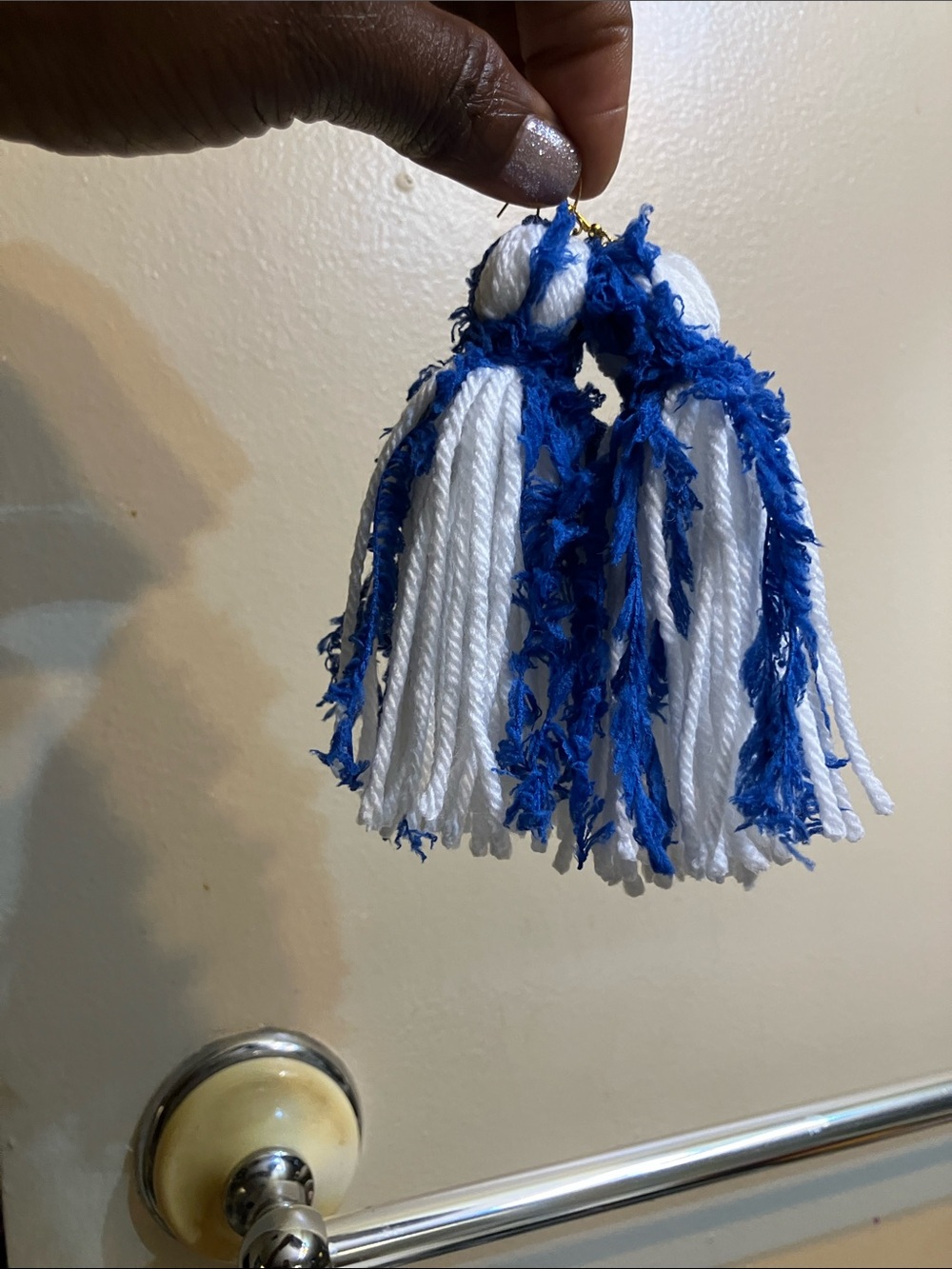 Handmade Blue and White Tassel Earrings
